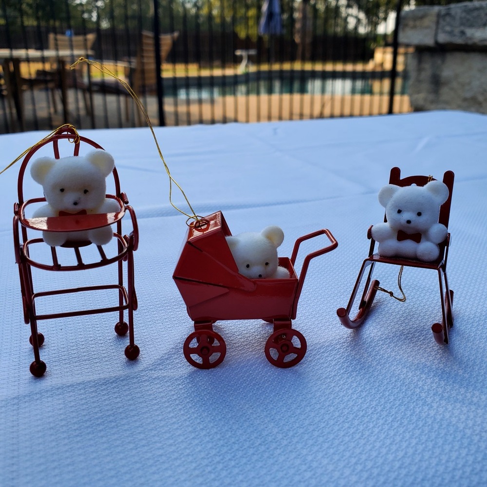 Avon ♡ Set of 3 Vintage Teddy Bear Ornaments ♡ Christmas ♡ ADORABLE ♡ NEW In Box